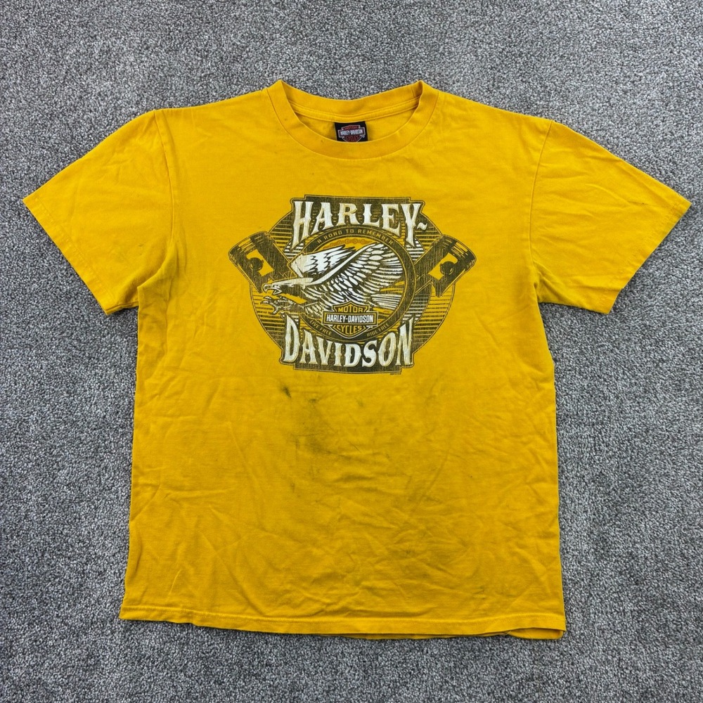 Vintage y2K Harley Davidson Shirt Mens Large Yellow Biker Motorcycle Eagle